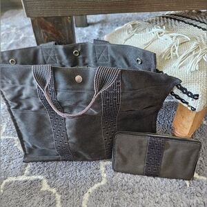 Hermes Canvas Tote Bag with Hermes Matching Wallet